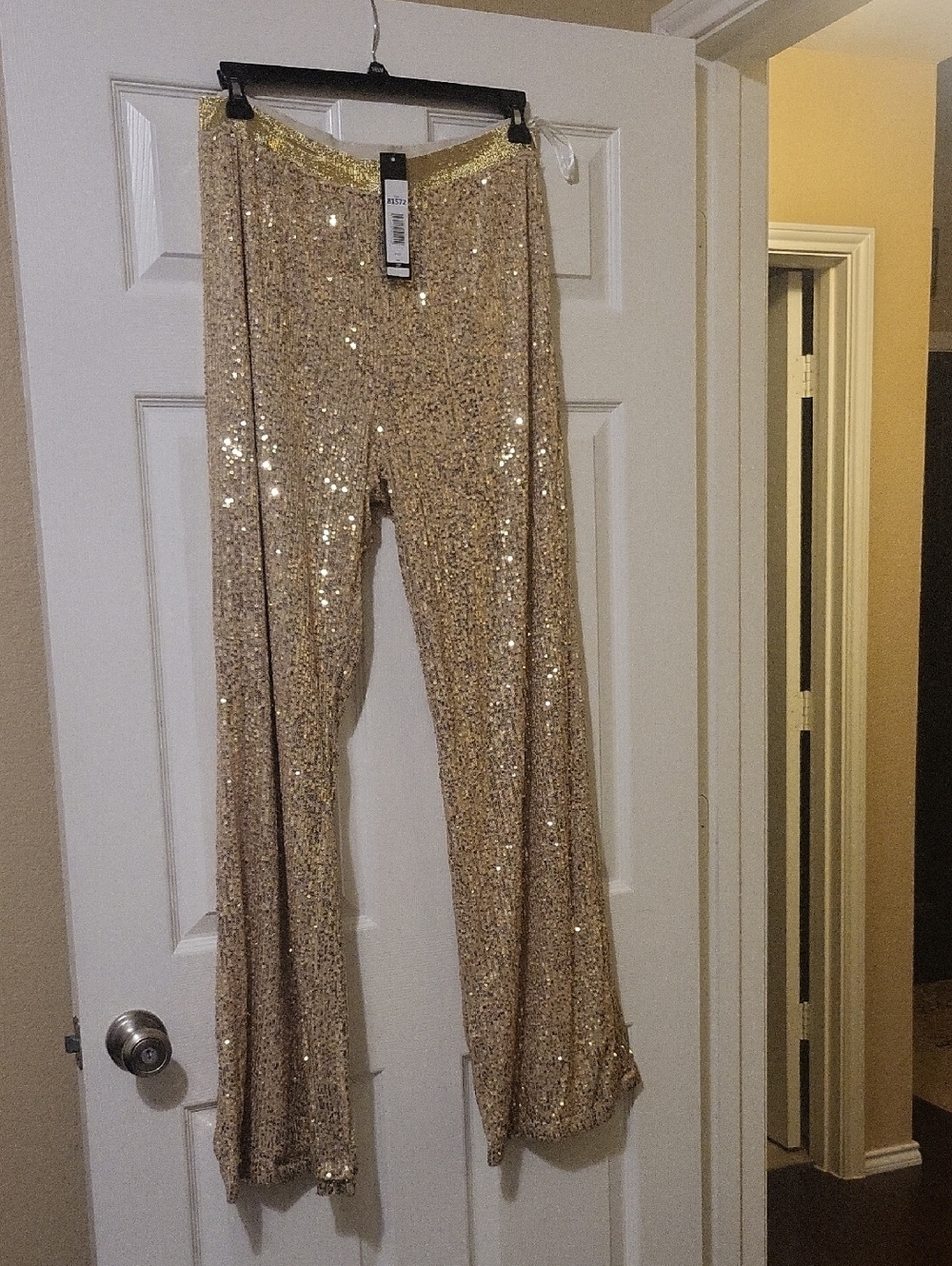 Gold Sequin Flare Pants - Women's Party Flare